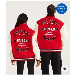 Chicago Bulls NBA Varsity Jacket Eastern Conference Basketball Letterman Red szM